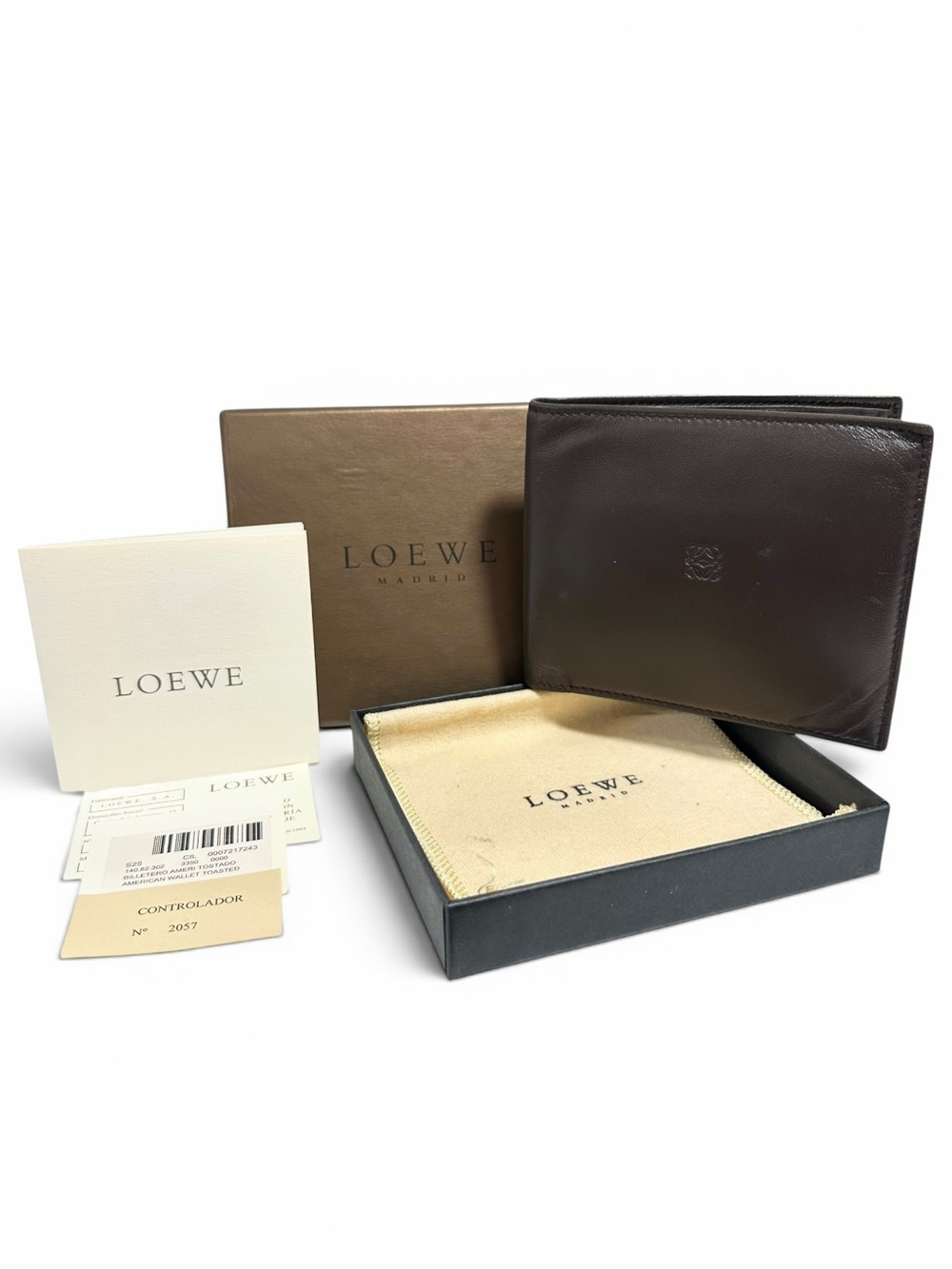Loewe Brown Leather Embossed Men’s Bifold Wallet with Box and Cards